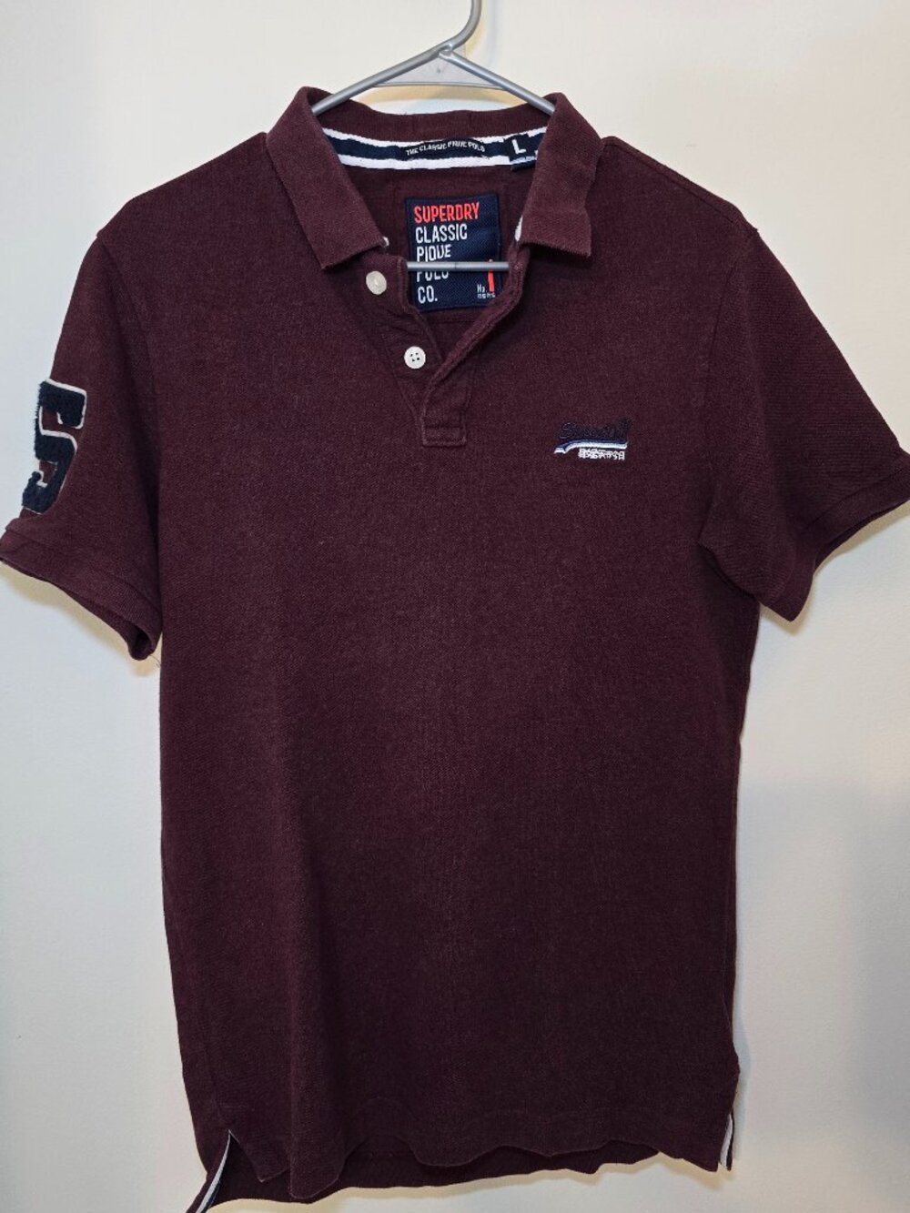 Superdry Classic Pique Polo Shirt Mens Burgundy Maroon Short Sleeve #45